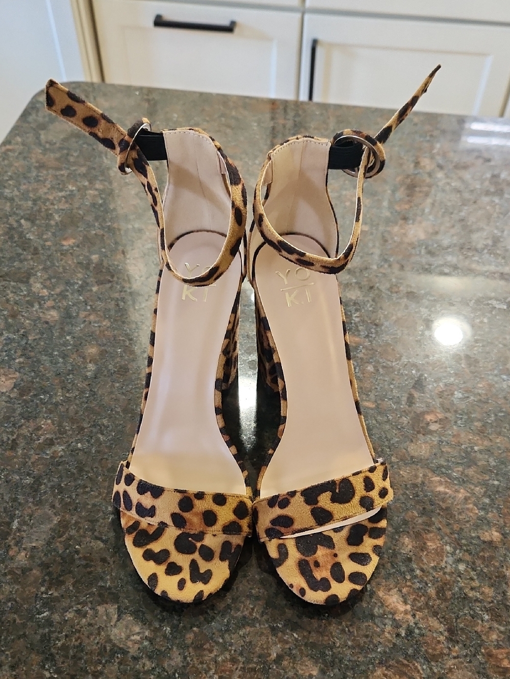 Yoki Leopard Print Ankle Strap Heels - Tan & Black